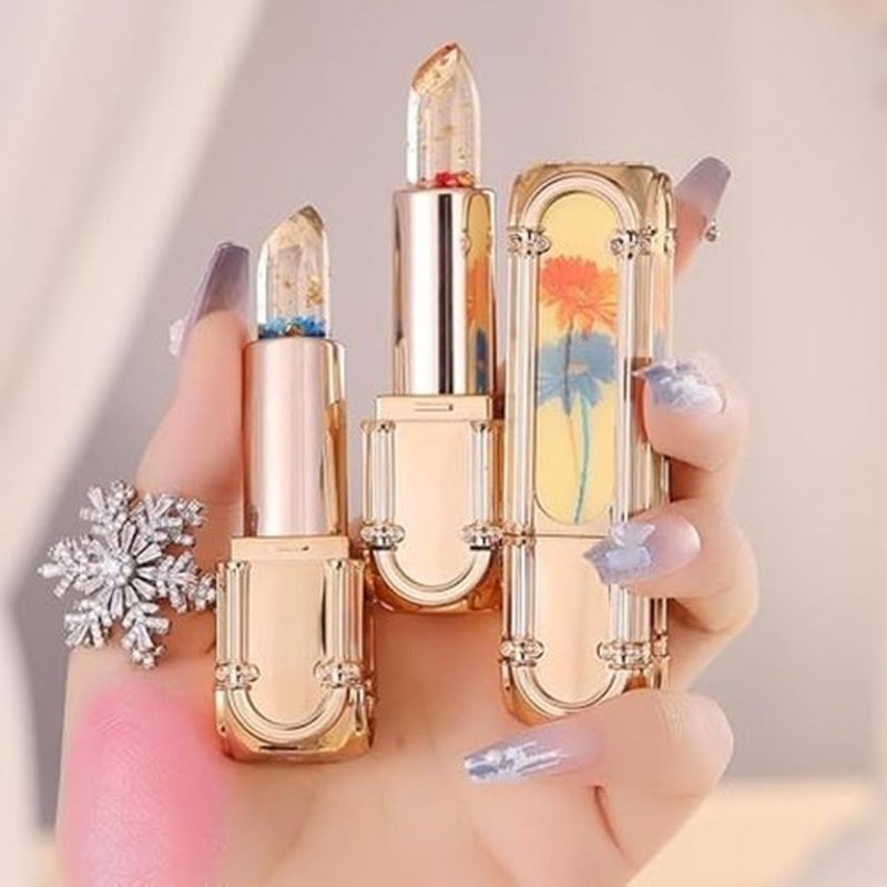 Flower Color Changing Lipstick, 2PCS Yulyoie Lipstick, Yulyoie Lip Gloss, Crystal Jelly Flower Color Changing Lipstick, Long-lasting Moisturizing Flower Jelly Color-Changing Lipstick (2Color)