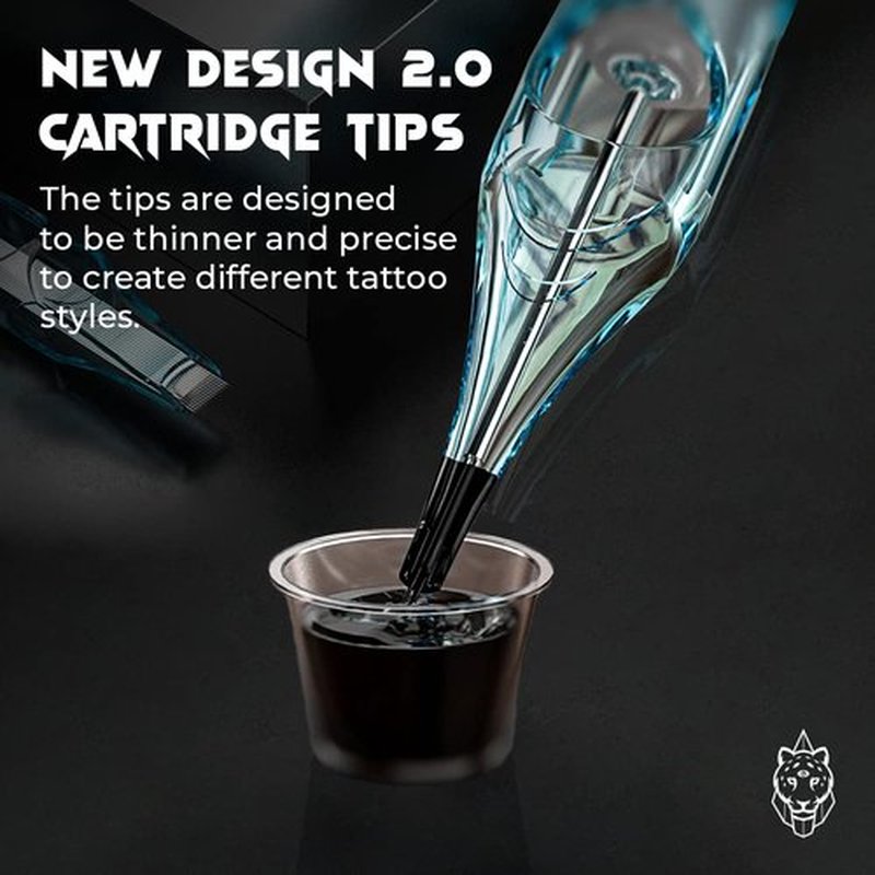 JAGUAR 20pcs Tattoo Cartridge Needles- Tattoo Needles Cartridges Sterilized with Membrane Mixed Sizes-Upgraded 2.0 Casing Design- Durable Tattoo Needles for Tattooing - Round Liner (0809RL)