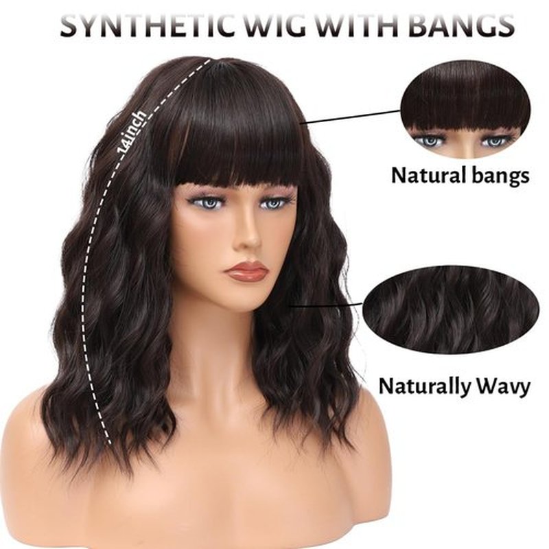 Short Brown Wig with Bangs Curly Bob Wigs for Women Natural Brown Hair Replacement Wigs Cosplay Costume Halloween Wigs
