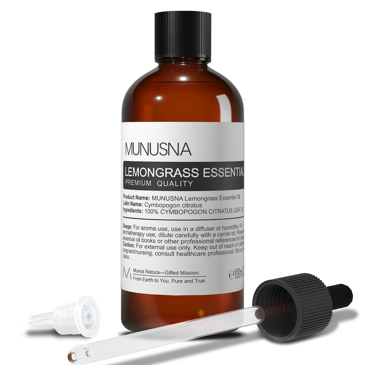 MUNUSNA Lemongrass Essential Oil, 100% Natural & Pure Lemongrass Oil 100ML, Premium Grade Essential Oils Aromatherapy Scented Oils for Diffusers, Home Care, Skin, Laundry, Spray, Candle Soap Making