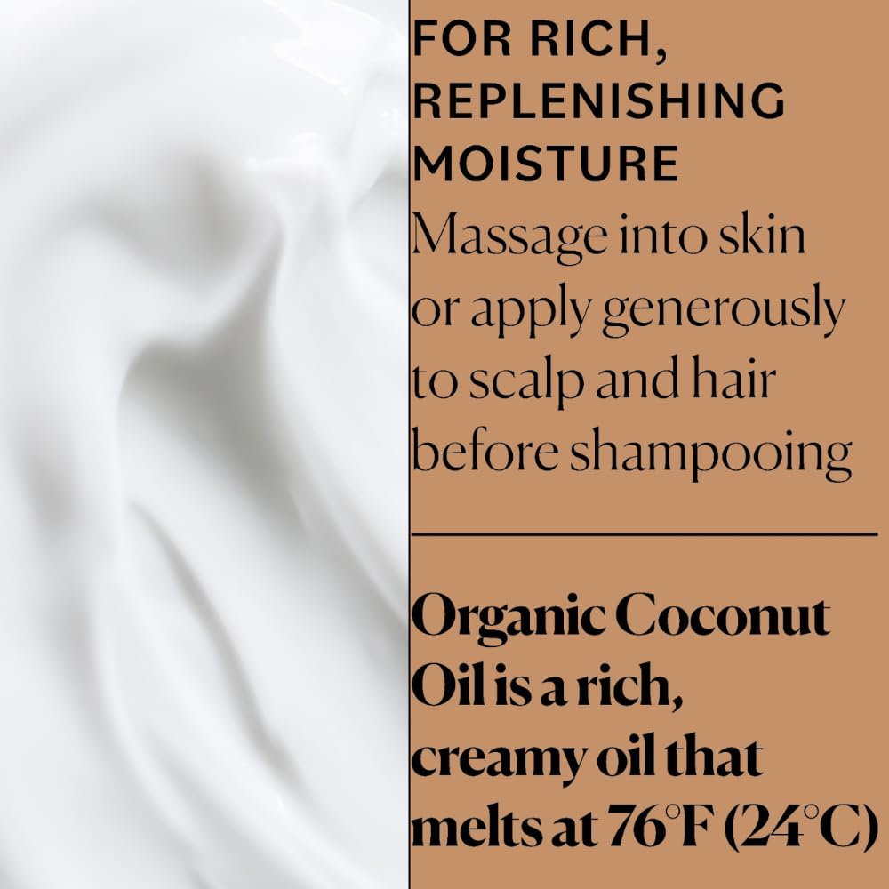 Organic Cold-Pressed Coconut Oil for Hair, Skin and Body, Natural Moisturizer, 16.9 fl oz