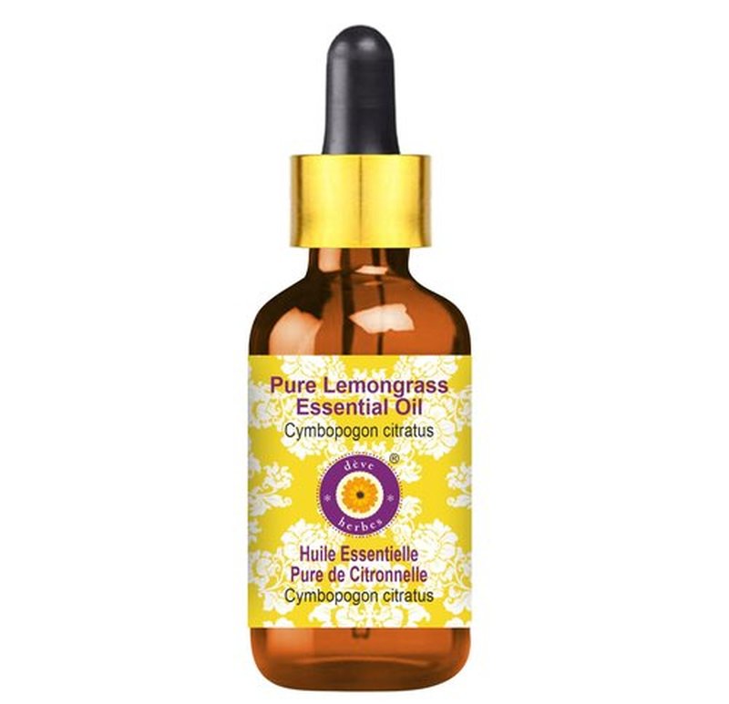 Deve Herbes Pure Lemongrass Essential Oil (Cymbopogon citratus) with Glass Dropper Steam Distilled 15ml (0.50 oz)