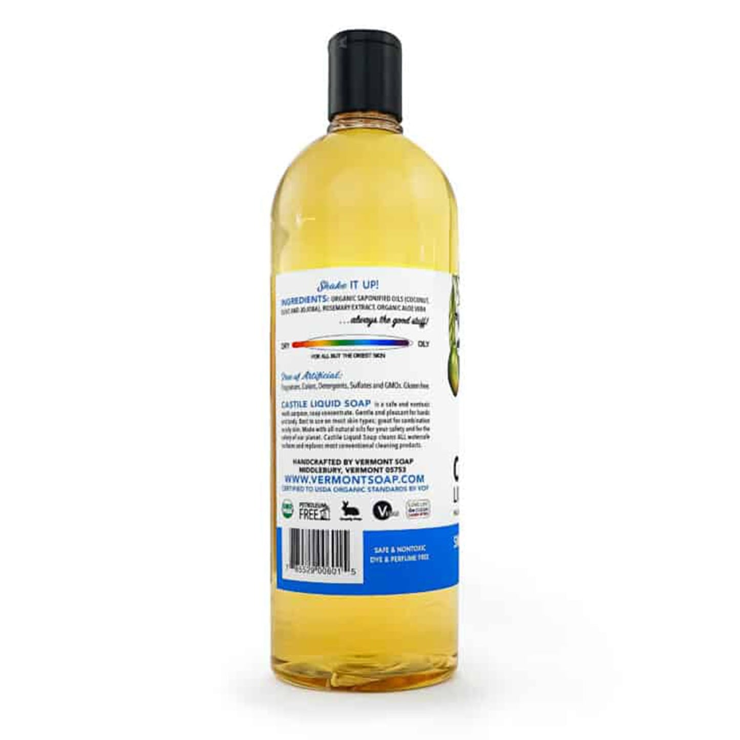 Vermont Castile Soap Unscented, Gentle Liquid Soap for Sensitive Skin & Natural Body Wash, Organic Hair Shampoo for Oily Hair, Aloe Castile Soap for Men & Women - 32 oz