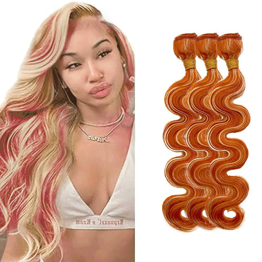 Blonde Human Hair Bundles Ginger Orange Body Wave Bundles 14 16 18 Inch Brazilian Unprocessed Hair Mixed Length 3 Bundles P350/613 Bundles Human Hair Color 350 Body Wave Bundles Hair Extensions
