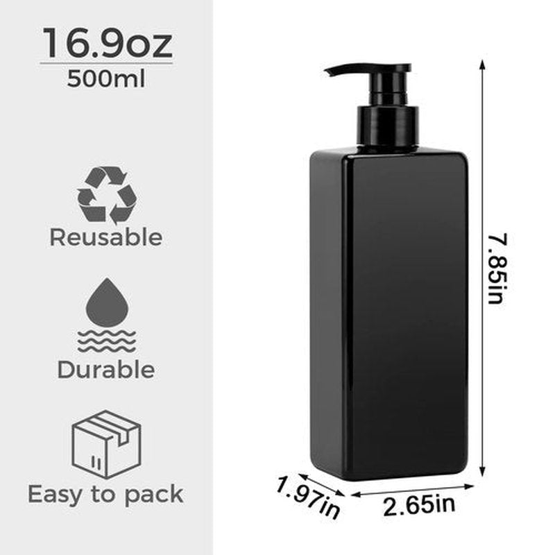 Suream Shampoo and Conditioner Dispenser Set, 3Pack 16.9oz Bathroom Countertop Soap Bottle with 4PCS lables, Plastic Refillable Dispenser with Pump for Kitchen, Office, Travel, Resturant, Black