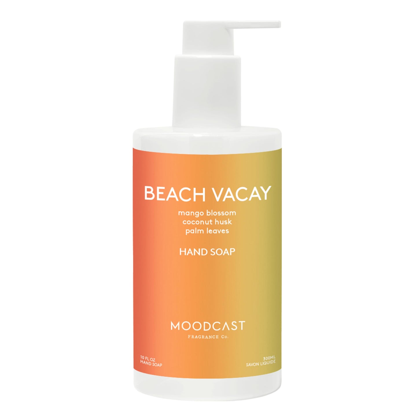 Moodcast Beach Vacay Luxury Hand Soap - Tropical Mango Blossom, Coconut Husk & Palm Leaf - Gentle Natural Hand Soap for Bathroom & Kitchen - Vegan, Paraben-Free & Sulfate-Free, Made in the USA