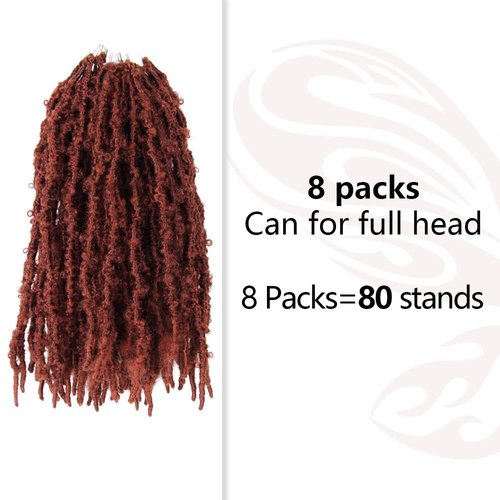 NISEYO NU Short Pre-looped Butterfly Locs Crochet Hair 12 Inch 8 Packs Light Weight & Soft Distressed Locs, 350#(Ginger Red)