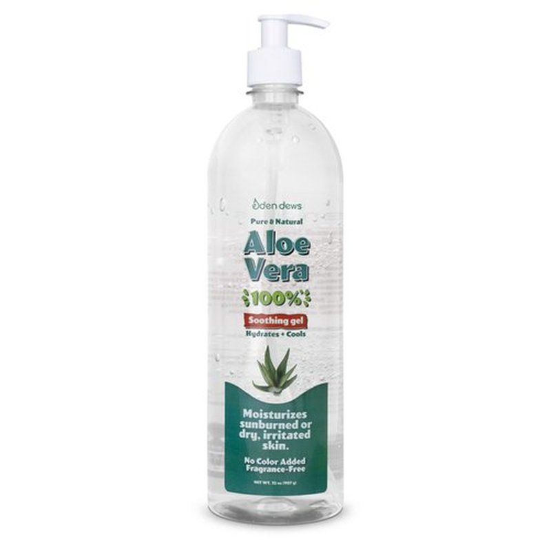 Eden Dews Organic Aloe Vera Gel 100% Pure & Natural Gel, Moisturizing, Face Skin & Hair Care, Sun Burn Relief, Hydrating & Soothing for Dry Skin, Acne, Razor Bumps, Made in USA, Unscented, 32 oz
