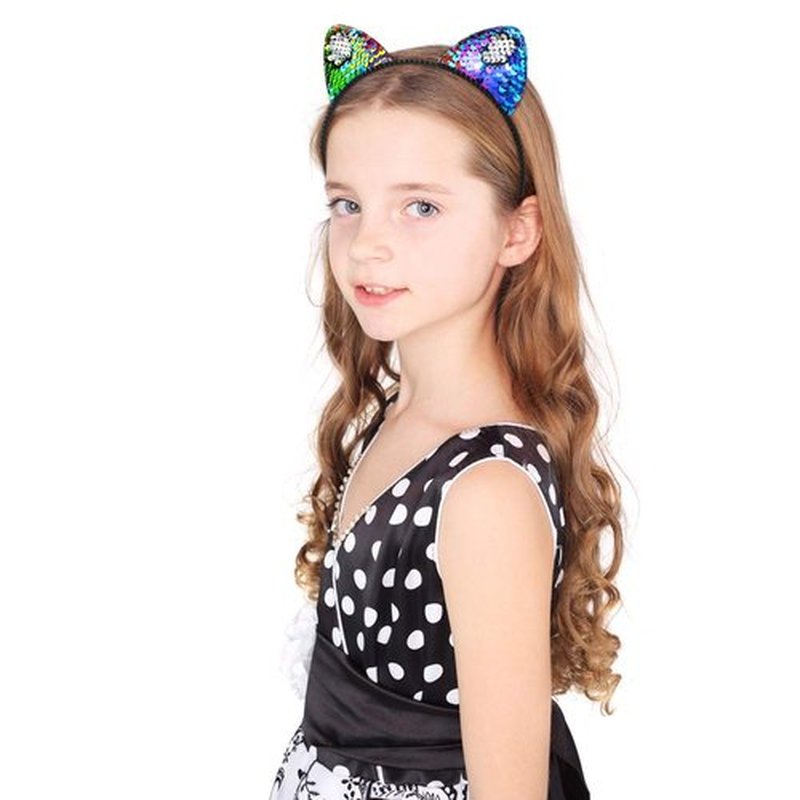 Beinou Reversible Sequin Cat Ears Headband Shiny Cat Ear Hair Hoops Cute Bling Kitty Hairband Hair Accessories for Women Girls Daily Wearing and Party Decoration