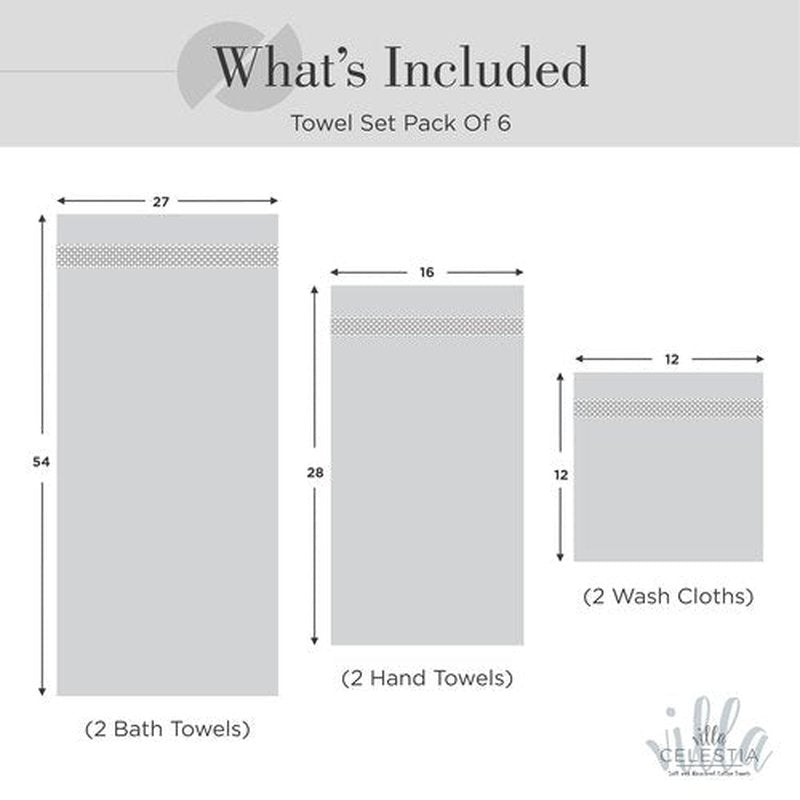 100% Combed Cotton Bathroom Towel Set of 6- 2 Bath Towels, 2 Hand Towels, 2 Wash Cloths, Sustainable, Soft, Highly Absorbent 6 Piece Cotton Bath Towel Set Ideal for Hotels, Spa, Bathroom, Dorm, White