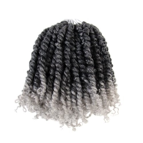 The BOHOBABE Pre-twisted Passion Twist Crochet Hair 6 Inch Short Ombre Gray Pre-looped Crochet Passion Twist Braiding Hair 8 Packs (T1B/grey)