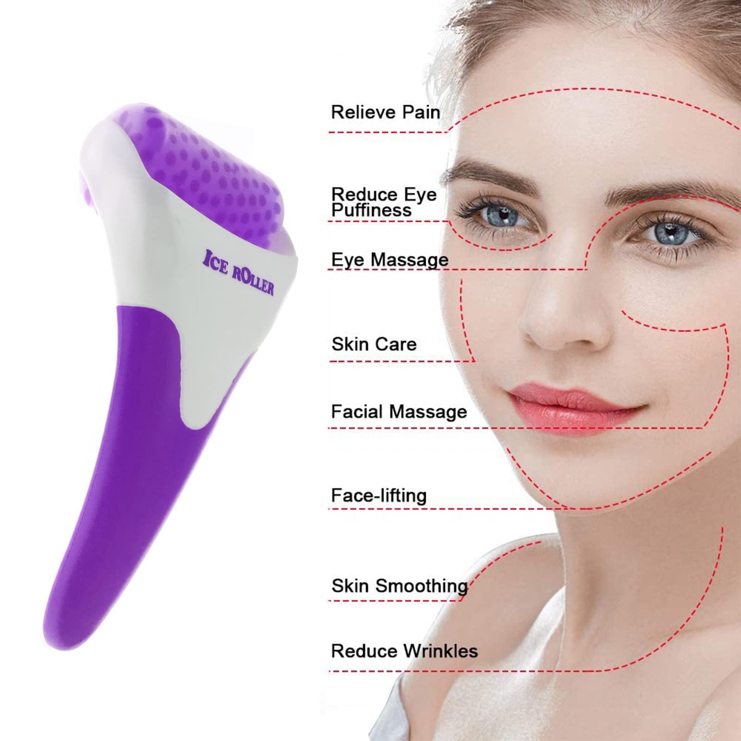 Smato Ice Roller for Face,Cold Facial Massager for Eye Puffiness,Skin Care Tools for Migraine Relief and Blood Circulation (Purple)
