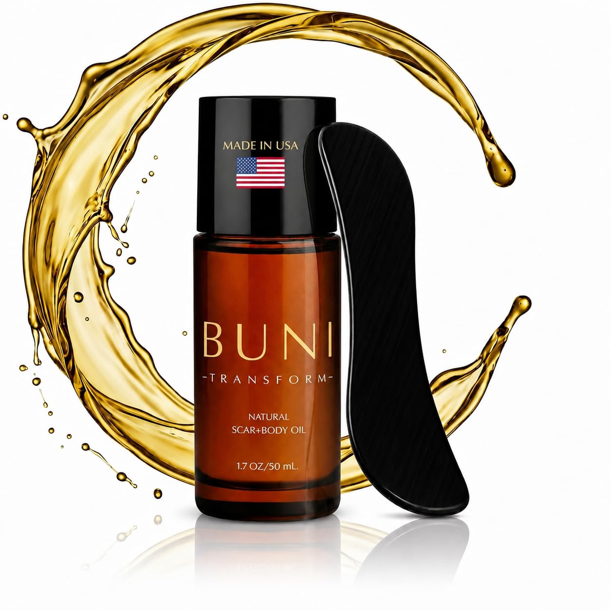 BUNI Scar & Stretch Mark Oil with Onyx Gua Sha Tool, 1.7 oz (50 ml)