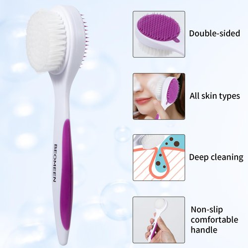 Silicone Face Scrubber Double Side, Handheld Facial Cleansing Brush 2 in 1 Face Cleanser Brush for Deep Cleansing and Exfoliating, Blackhead Makeup Removal 2 Pcs (Black, Purple)