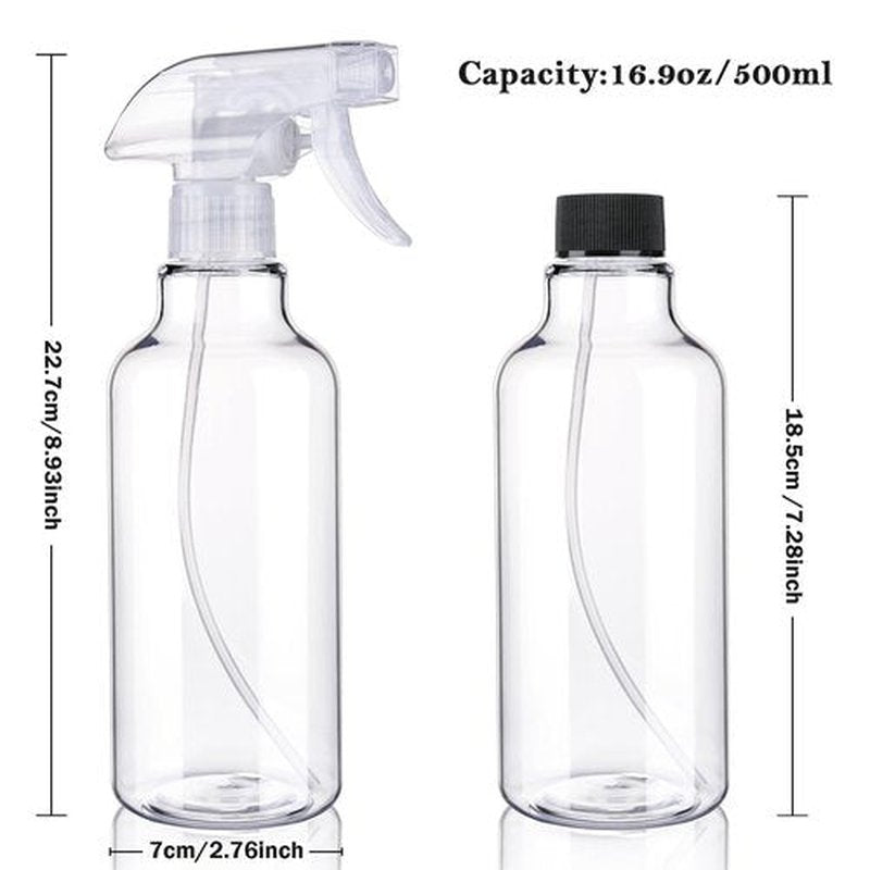 Plastic Spray Bottles Empty Spray Bottle 16.9oz/500ml 2 Pack Heavy Duty Spraying Bottles Mist/Stream Water Bottle for Cleaning Solutions, Essential Oils, Hair, Cooking (Clear)