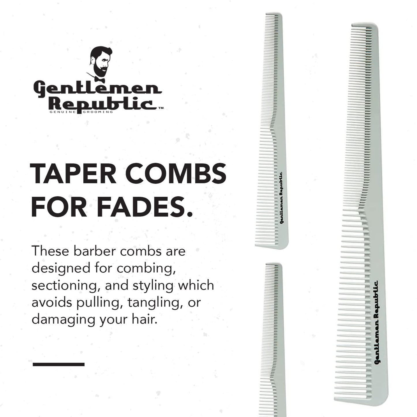 Gentlemen Republic Combs for Fades, Blending and Men's Hair Styling - Soft Round Tips, Strong Body - Barber and At-Home Grooming Set (2pcs)