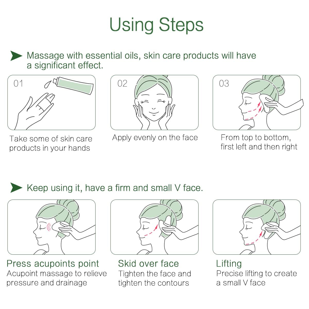 FUANKANG Gua Sha Facial Tools Stone Massage GuaSha Tool for Face (Green)