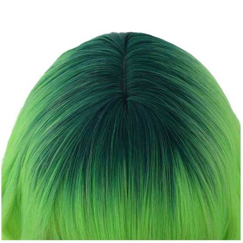 MAGQOO Green Wig Neon Green Wig Ombre Green Wig Women St Patricks Days Wig Ombre Neon Lime Green Bob Wig Short Curly Lime Neon Green Wig with Bangs Synthetic Heat Resistant