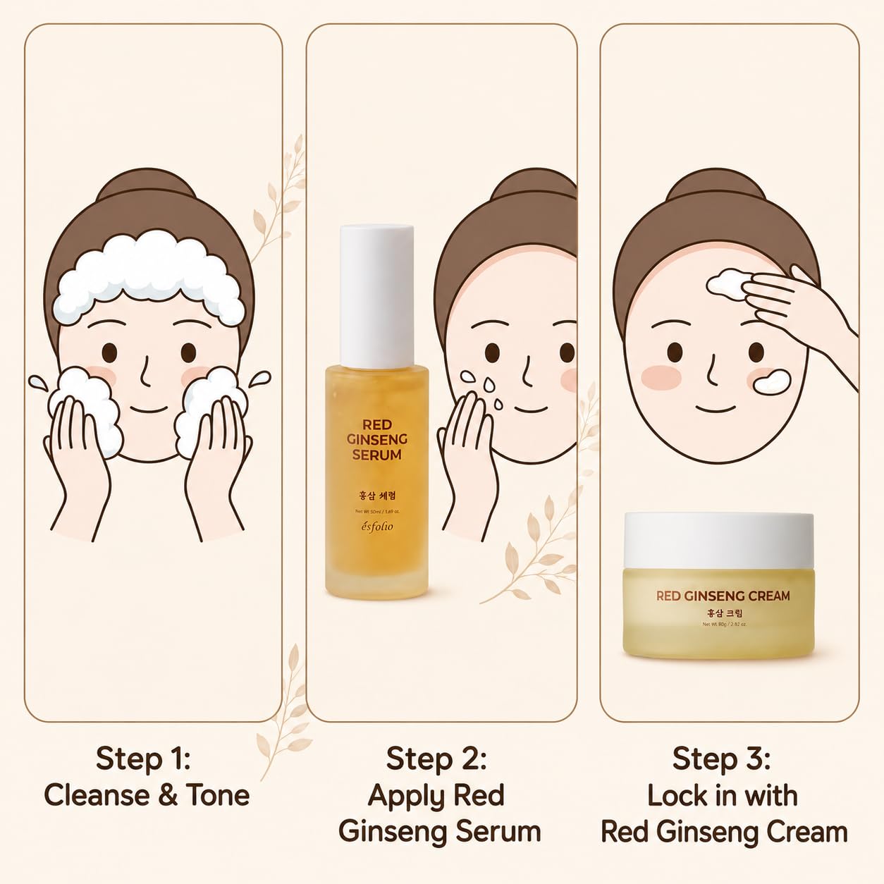 Esfolio made in Korea Red Ginseng Serum 1.69 Fl Oz, Lightweight Facial Serum with Red Ginseng Extract, Fast Absorbing Daily Face Serum for Soft and Refreshed Skin, Korean Skincare
