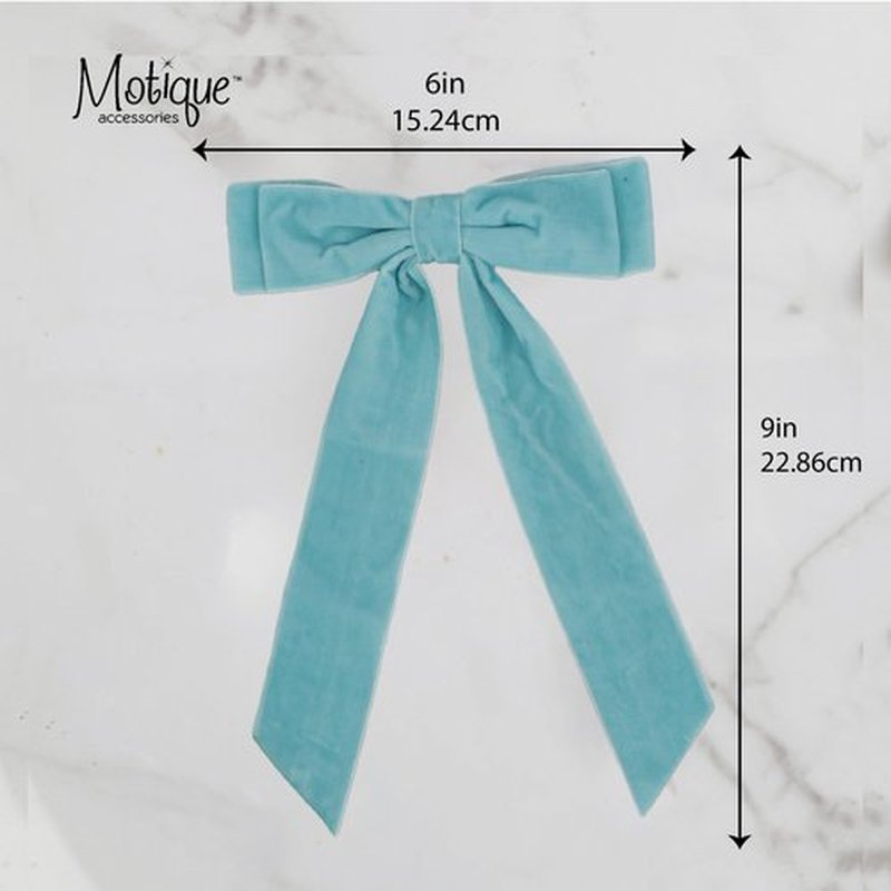 6 inch Hair Bow Velvet Hair Clip with Tails (Light Blue)