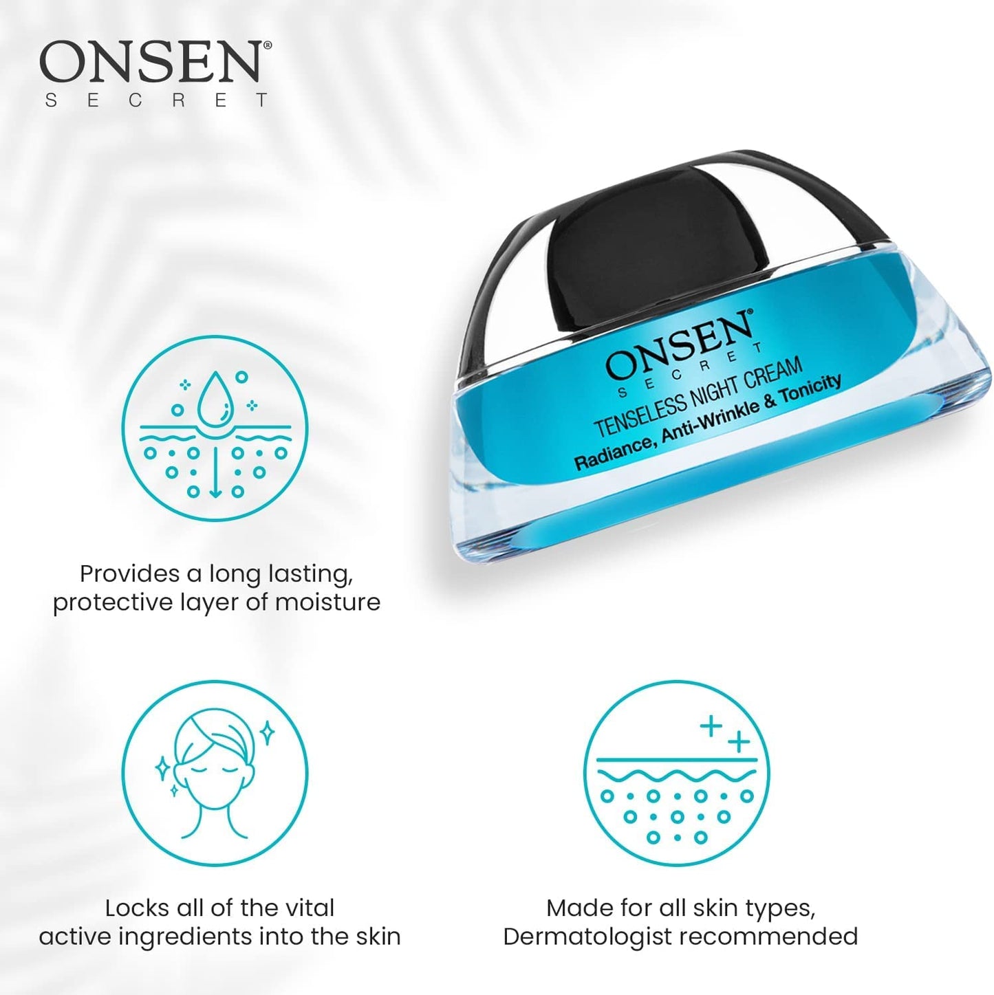 Onsen Secret Wrinkle Repair Tenseless Night Face Cream - Dermatologist Recommended Anti-Wrinkle, Radiance and Tonicity Cream - Anti Aging Ultra Boost Facial Cream for Dry Skin & Age Spots 50ml