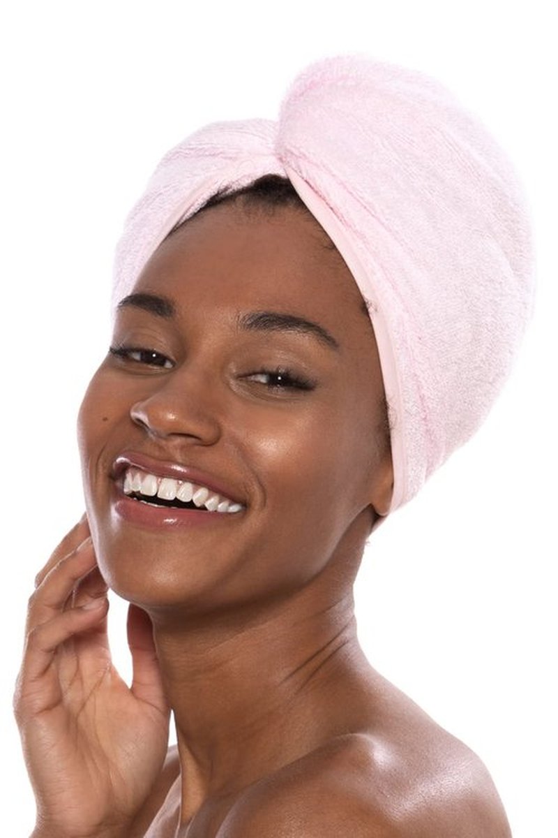 Texere Women's Viscose from Bamboo and Cotton Terry Hair Towel - Lightweight, Absorbent Fast Drying Hair Wrap for Anti Frizz and Anti Breakage (Tya, Barely Pink, U)