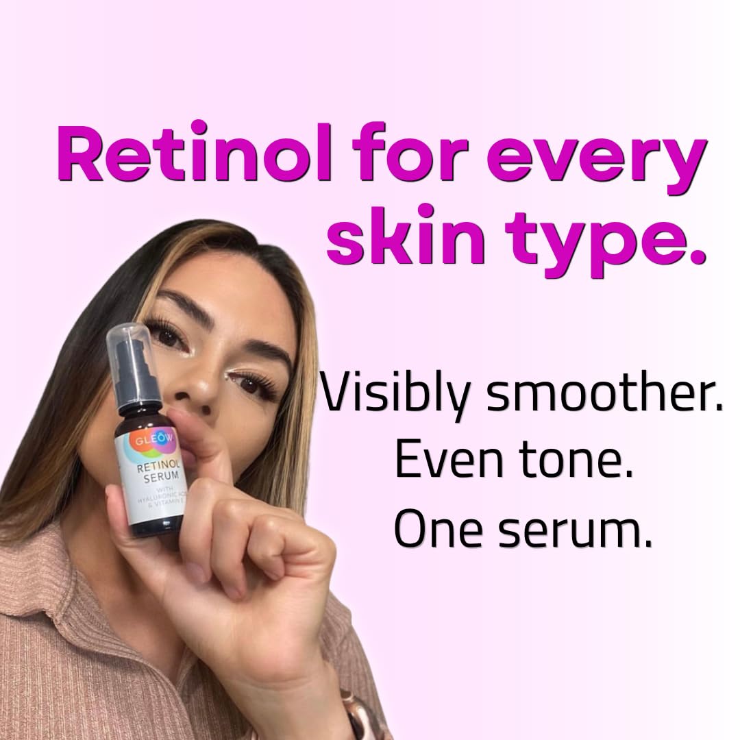 GLEOW Retinol Serum for Face with Hyaluronic Acid and Vitamin E, Gentle Retinol Face Serum Targets the Appearance of Fine Lines and Wrinkles, 2oz