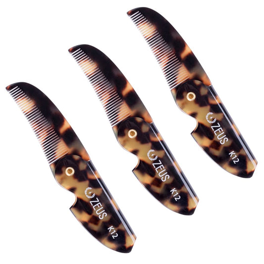 ZEUS Folding Mustache Comb for Men, Handmade Saw-Cut Pocket Comb for Men’s Beard & Moustache Grooming, Compact & Travel Friendly (Traditional) 3 PACK