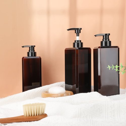 Suream 27oz Bathroom Countertop Soap Dispensers, Plastic Lotion Dispenser, Refillable Cosmetic Pump Dispensers, Square Bathroom Shower Containers for Shampoo, Body Wash, Hand Soap, Oil