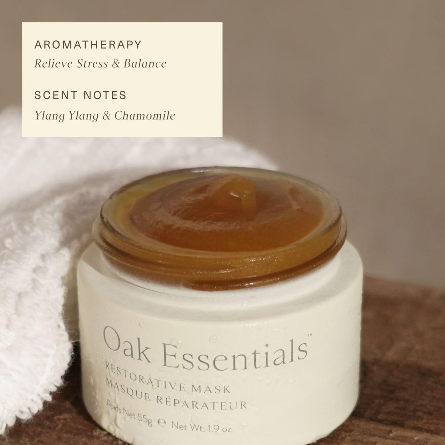 Oak Essentials Restorative Mask, Organic Honey Face Mask with Avocado Oil and Ylang Ylang Oil, Hydrating Skincare for Dry Skin, 1.9 Oz