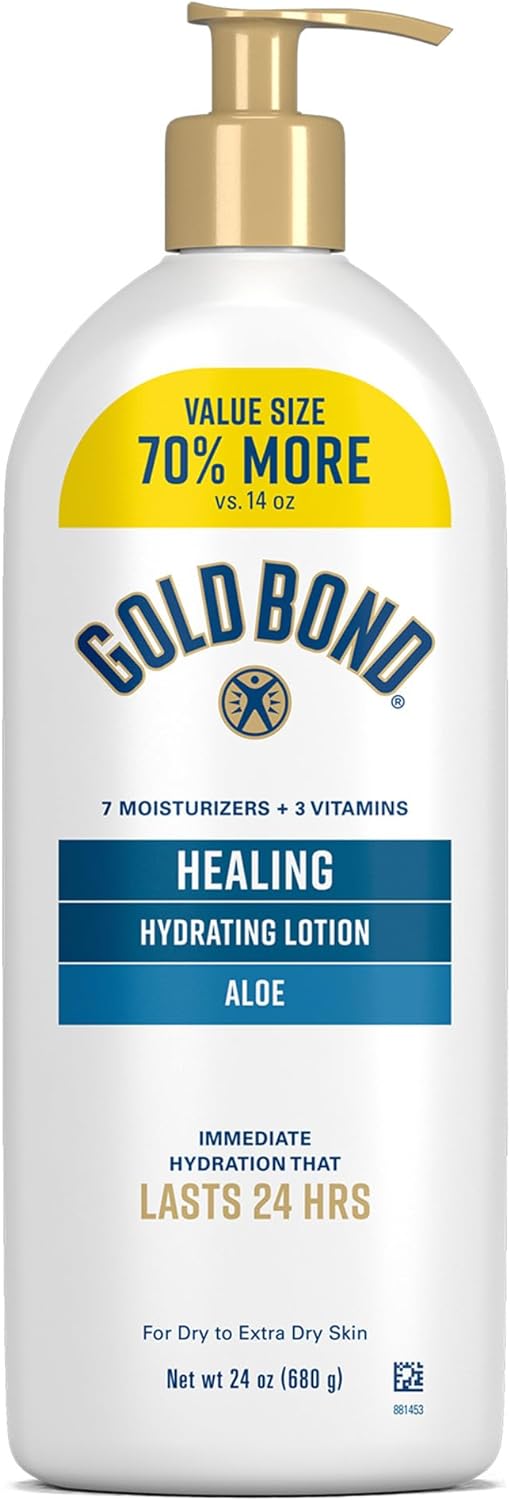 Gold Bond Healing Hydrating Body Lotion - Aloe Moisturizer for Dry Skin | 24-HR Non-Greasy Formula, 24 Oz Pump