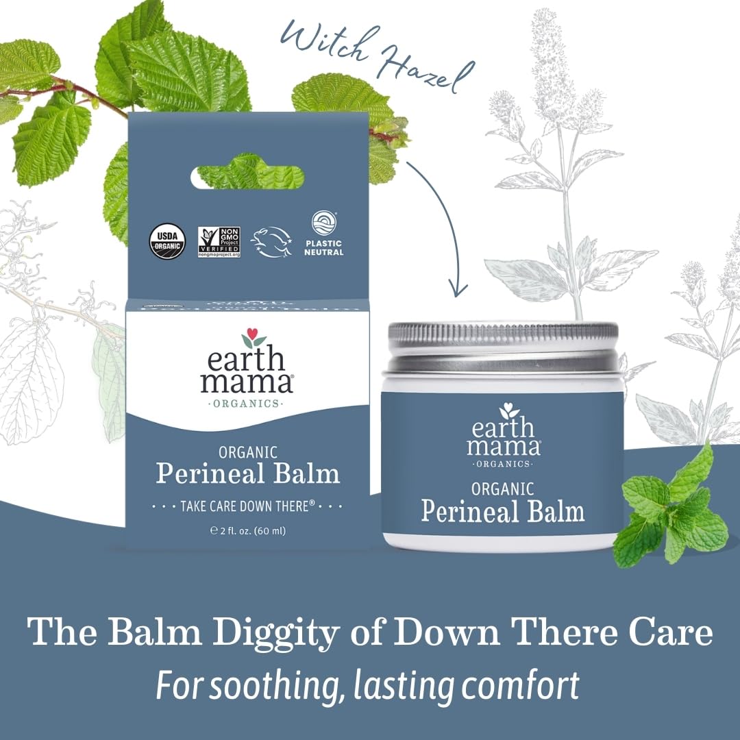 Earth Mama Organic Perineal Balm | Naturally Cooling Herbal Salve for Pregnancy and Postpartum Relief with Witch Hazel & Calendula, Feminine Care Essentials, No Benzocaine or Butane, 2-Oz (3-Pack)