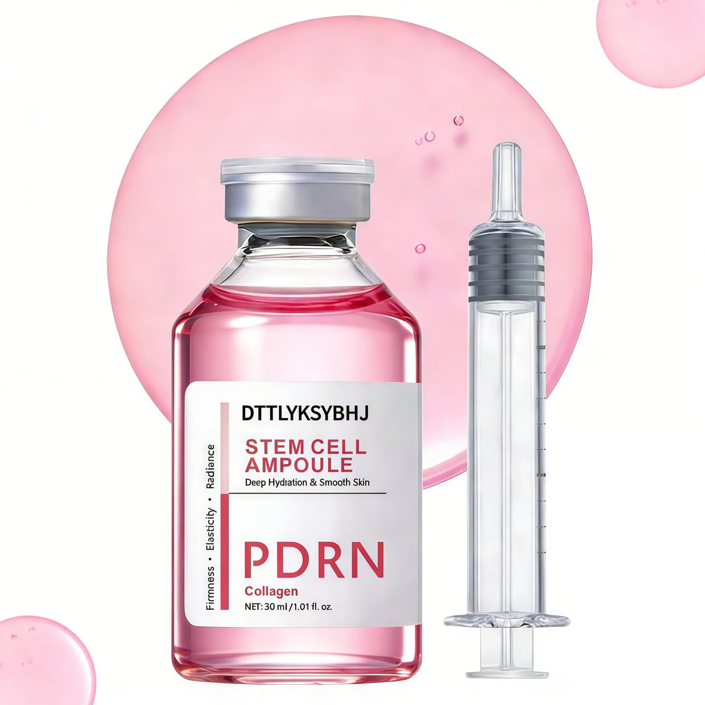 Pink Peptide Collagen Facial Ampoule Serum, Advanced Hydrating, Boosts Skin Elasticity & Radiant Glow, Plumps Skin & Reduces the Look of Fine Lines, Non-Greasy Gentle Formula 30ml/1.01 Fl Oz