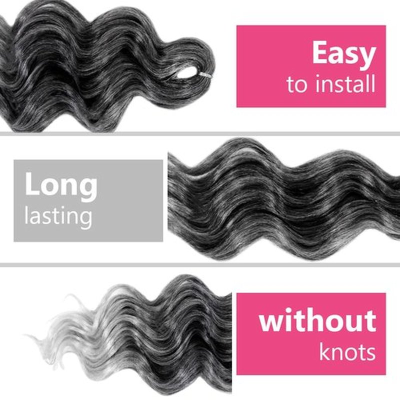 Niseyo NU Ocean Wave Crochet Hair 6 Inch 8 Packs Soft Deep Twist Crochet Braids Synthetic Wavy Braiding Hair Extensions T Grey (Ombre Gray)