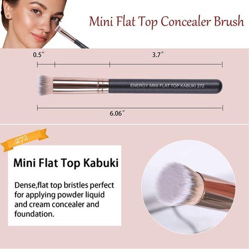 ENERGY Under Eye Concealer Brush Mini Flat Top Kabuki Foundation Brush with Synthetic Bristles for Concealing,Blending,Setting,Buffing with Powder,Liquid,Cream Cosmetics,Vegan Makeup Brush