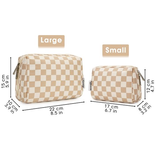Narwey Large Checkered Makeup Bag Zipper Pouch Travel Cosmetic Bag Organizer for Women (Large, Light Checkerboard)