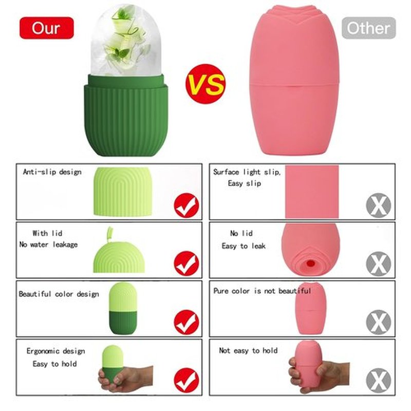 XHJRI Ice Roller Massager for Face, Eyes and Neck - Naturally Condition Skin, De-Puff Eye Bags, Reduce Migraine Pain - Reusable Silicone Ice Mold (Green)
