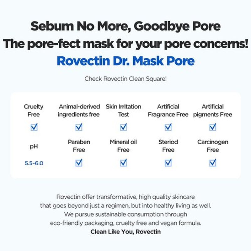 ROVECTIN Dr. Mask Pore for Sebum Control and Pore Treatment, Hydrating, Pore Tightening(Pack of 5 each)