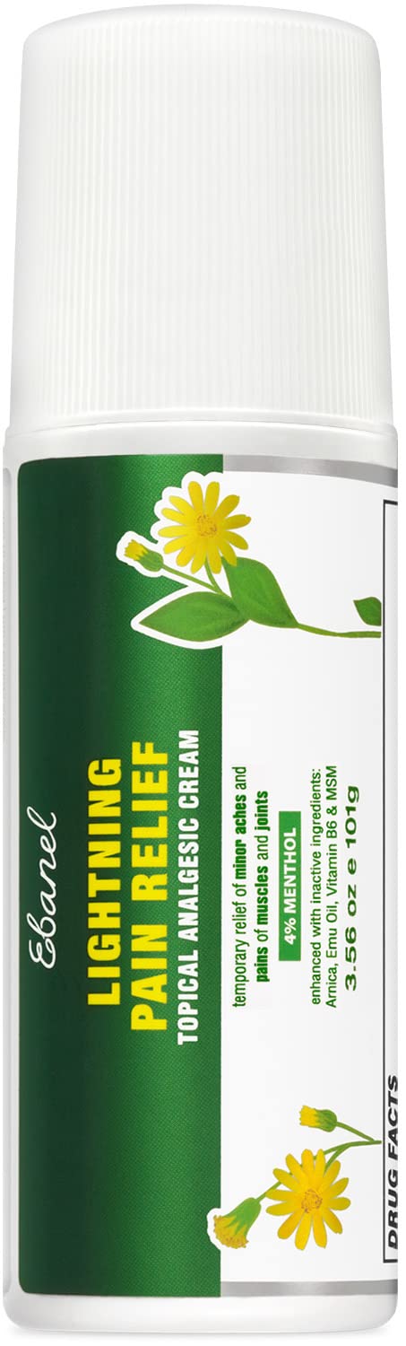 Ebanel Menthol Arnica Gel Pain Relief Cream Roll On with Camphor, Hemp Oil