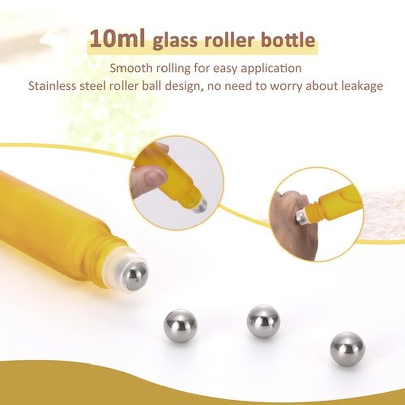 Kesell 10ml Essential Oil Roller Bottles, Sample Vial Bottle for Aromatherapy, Essential Oils, Perfumes and Lip Balms, Pack of 10