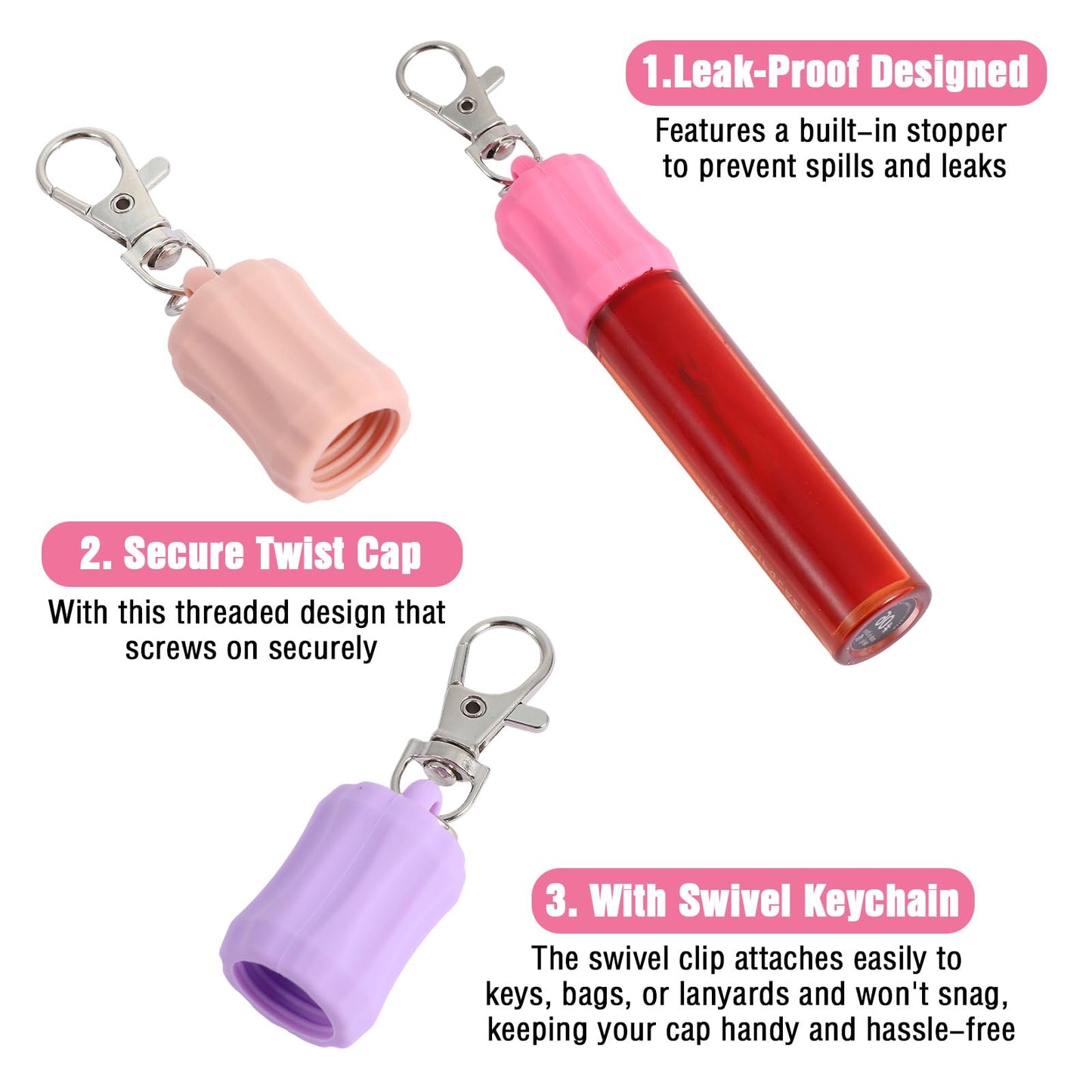 Mabor 4Pcs Lip Gloss Holder Keychain, Lip Balm Holder Keychain, Key Chain Cap Accessories