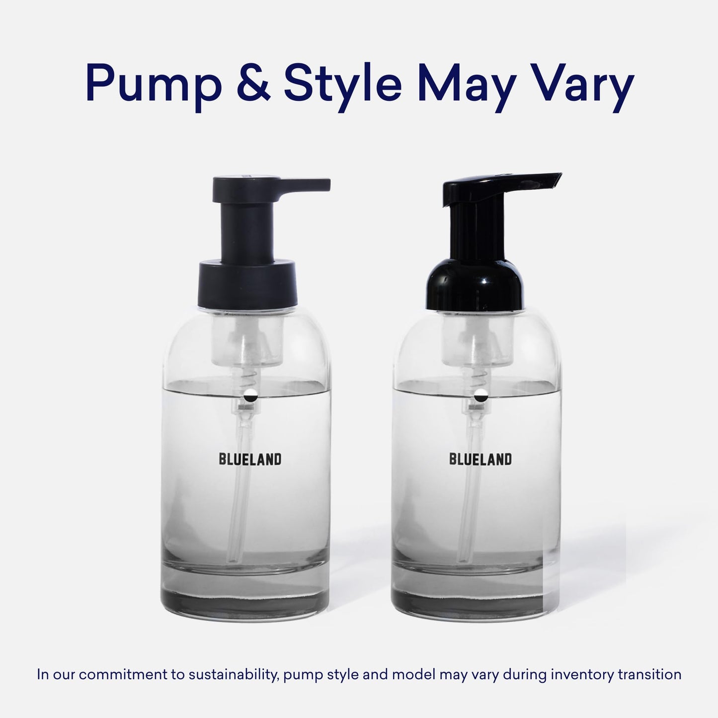 BLUELAND Hand Soap Duo - 2 Refillable Glass Foaming Hand Soap Dispensers + 8 Tablet Refills | Iris Agave Scent | Makes 8 x 9 Fl oz bottles (72 Fl oz total)