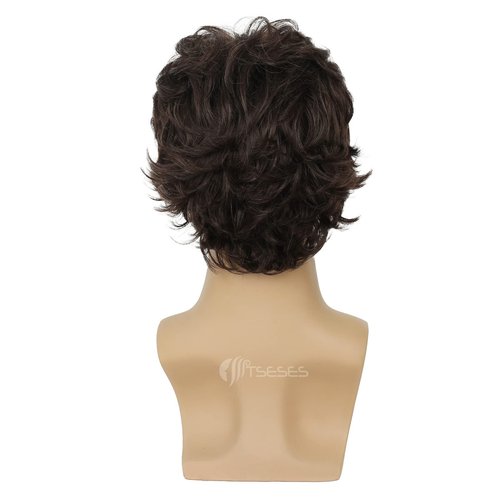 Tseses Brown Curly Wigs for Men Short Layered Cosplay Halloween Synthetic Hair Mens Costume Wig(Light Brown)