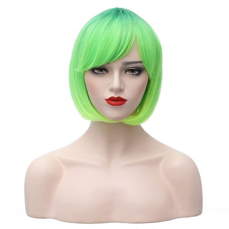 PATTNIUM 12 Inches Green Bob Wig Short Green Wig Lime Green Bob Wig with Bangs for Women and Girls Heat Resistant Synthetic Bob Wig (Green)