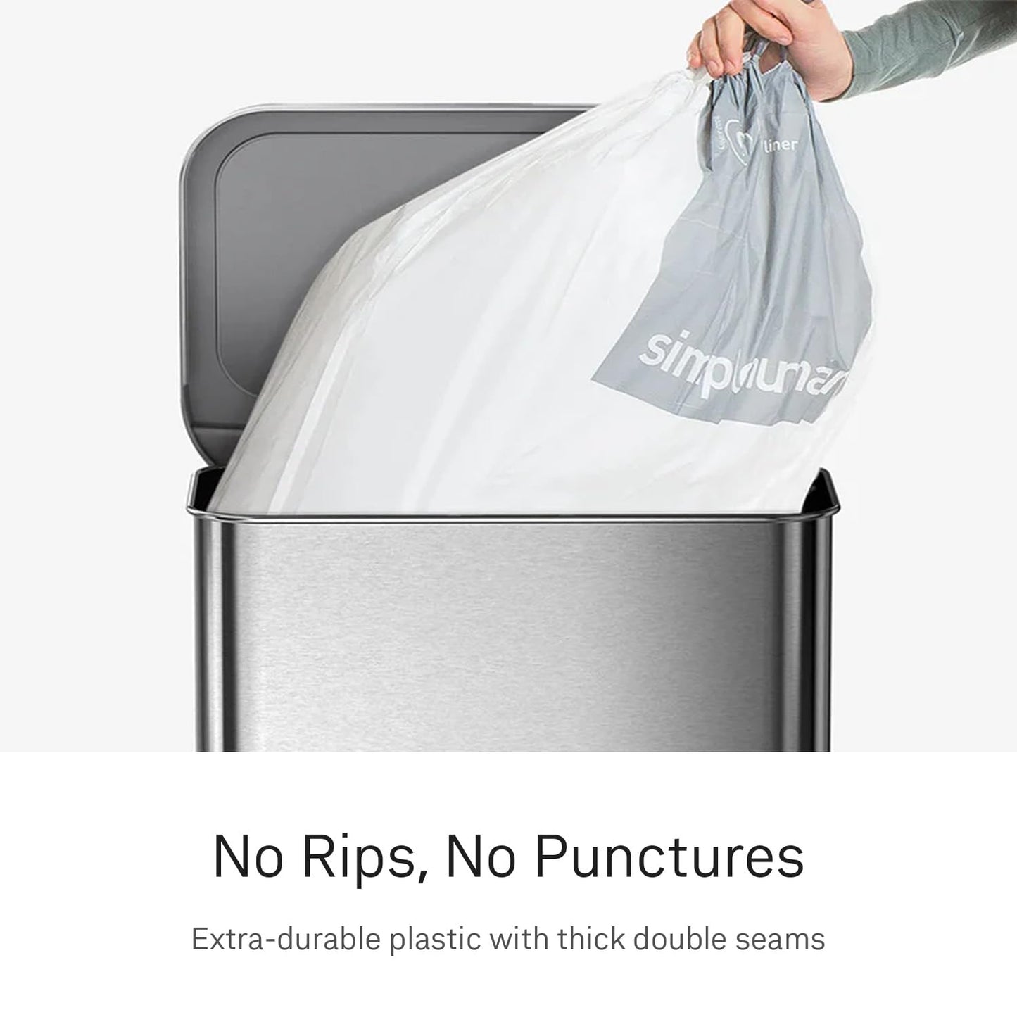 simplehuman Code B 150 Count Custom Fit Liners, Drawstring Kitchen Trash Bags, One-by-One Mess-Free Dispense, Extra Thick & Double Seamed, 50% PCR Plastic, 6 Liter / 1.6 Gallon, White