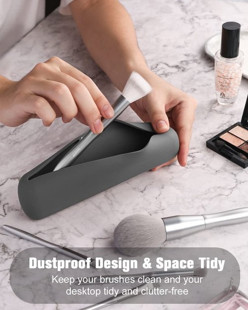 FERYES Large Travel Makeup Brush Holder, Magnetic Anti-fall Out Silicon Portable Cosmetic Face Brushes Holder, Soft and Sleek Makeup Tools Organizer for Travel- (8.27 * 2.36 * 1.57)