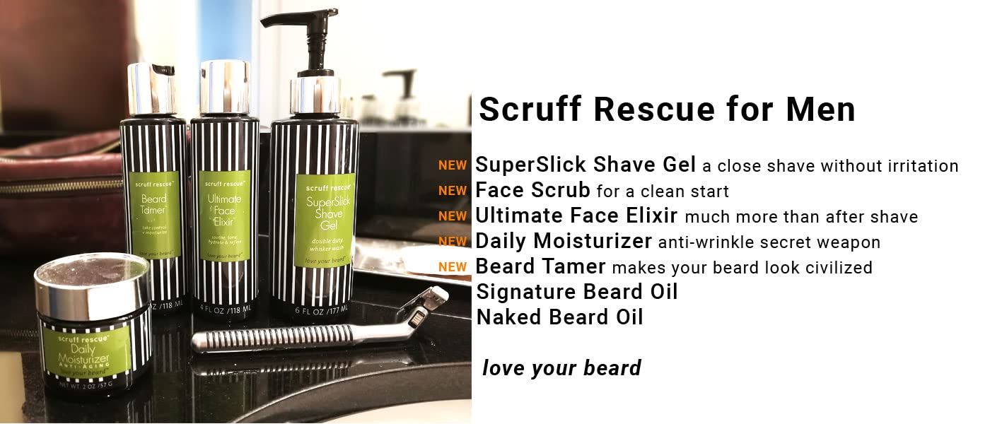 Best After Shave Balm, Scruff Rescue Ultimate Face Elixir, Premium Anti-Aging Light Lotion for Deep Moisture, Soothing Juniper, Oak, Horsetail, Chestnut & Hyaluronic Acid, Woody-Citrus Aroma, 4 fl oz