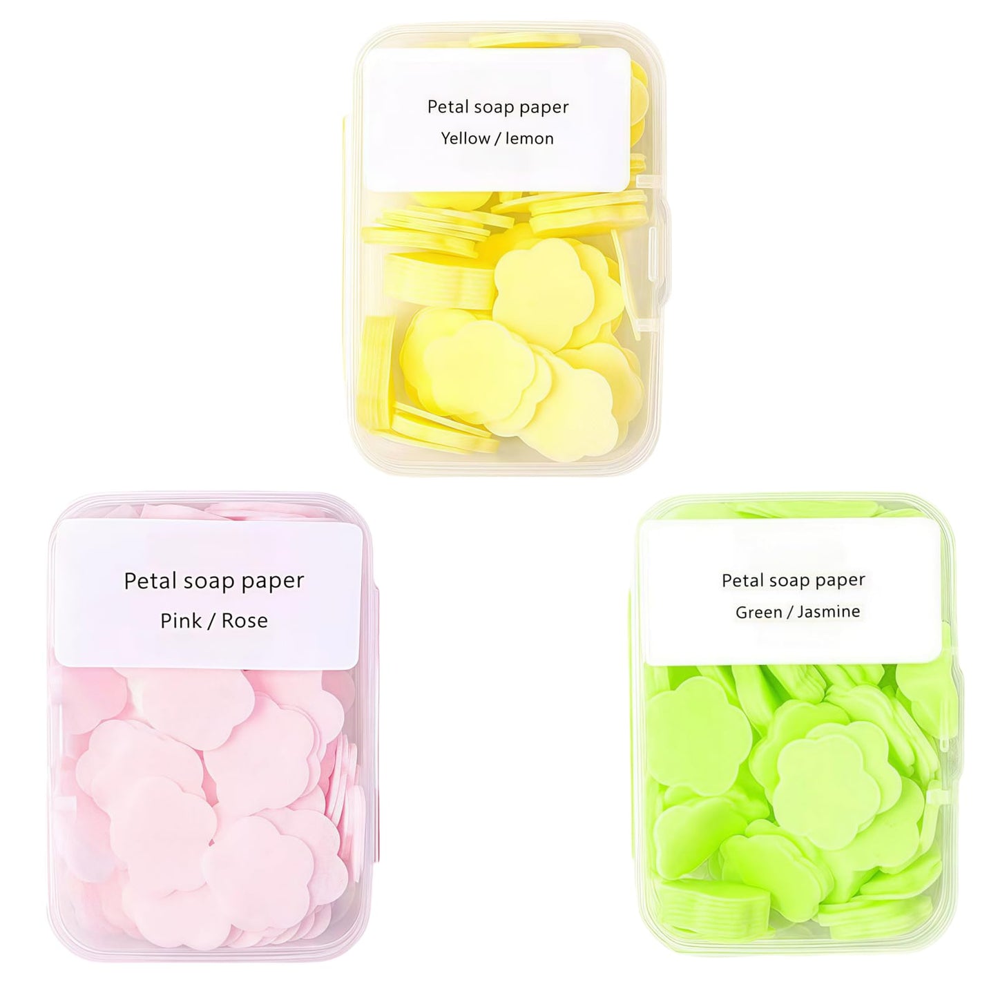 Seadiquiet 3 Boxes 300Pcs Portable Hand Washing Soap Sheets, Different Scented Mini Petal Hand Wash Soap Sheets, Disposable Soluble Soap for Outdoor Travel, Camping, Hiking