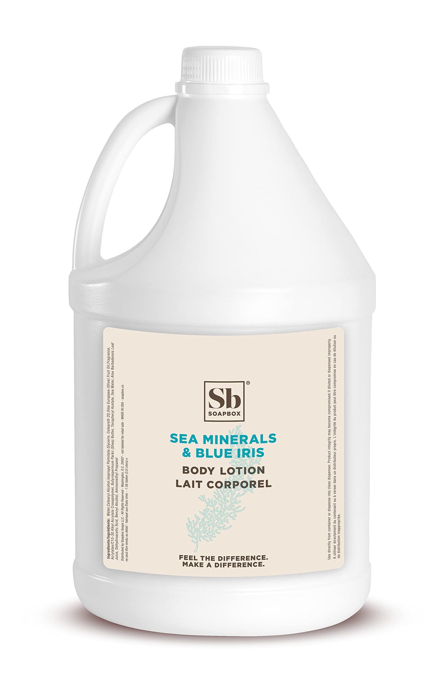 Soapbox Sea Minerals & Blue Iris Body Lotion, Refill Bulk Size For Rentals, Guest Rooms & Hotels - Clean Ingredients Free of Harsh Chemicals, Sulfates, Parabens & Silicones - 1 Gallon Bottle