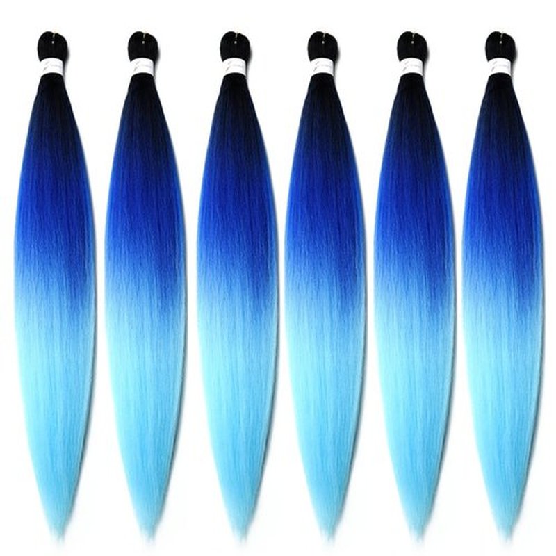 BALINGHAIR Pre-Stretched Braiding Hair Extensions Braids Hair 28 Inch Ombre Black to Blue to Sky Blue(C9-6Packs)